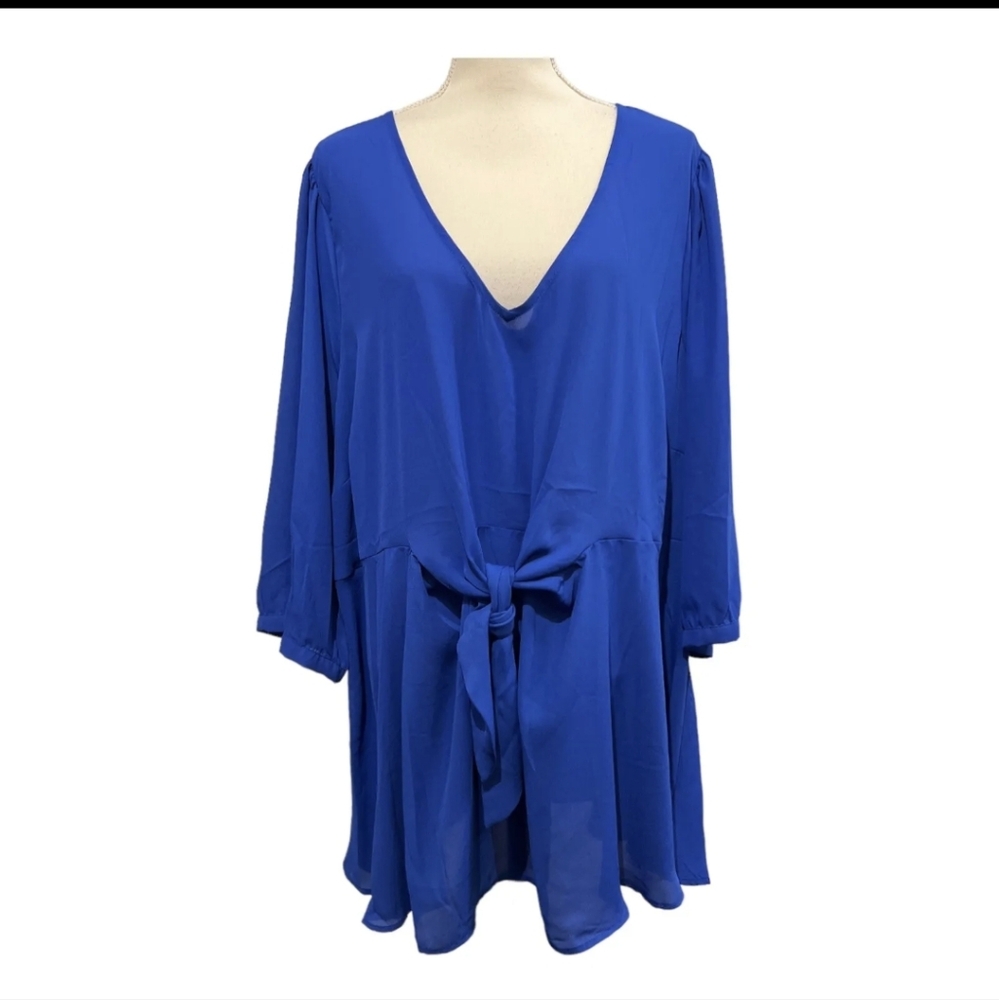 Torrid Size 5 Blue Tie Front Georgette Blouse Top NWT